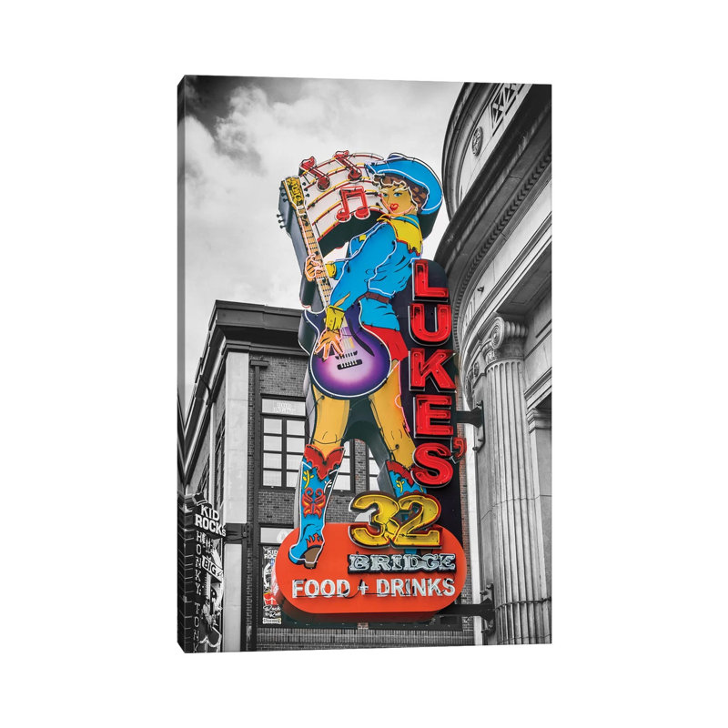 Nashville Lukes Neon Sign by Susanne Kremer - Print on Canvas, 66.04cm H x 45.72cm W x 3.81cm D, Wrapped Canvas