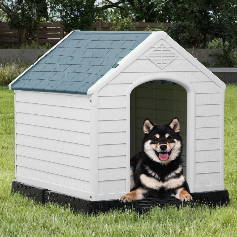 Niche pour chien en plastique, H 28 po x l 26 po x P 28,5 po, Gris / Blanc