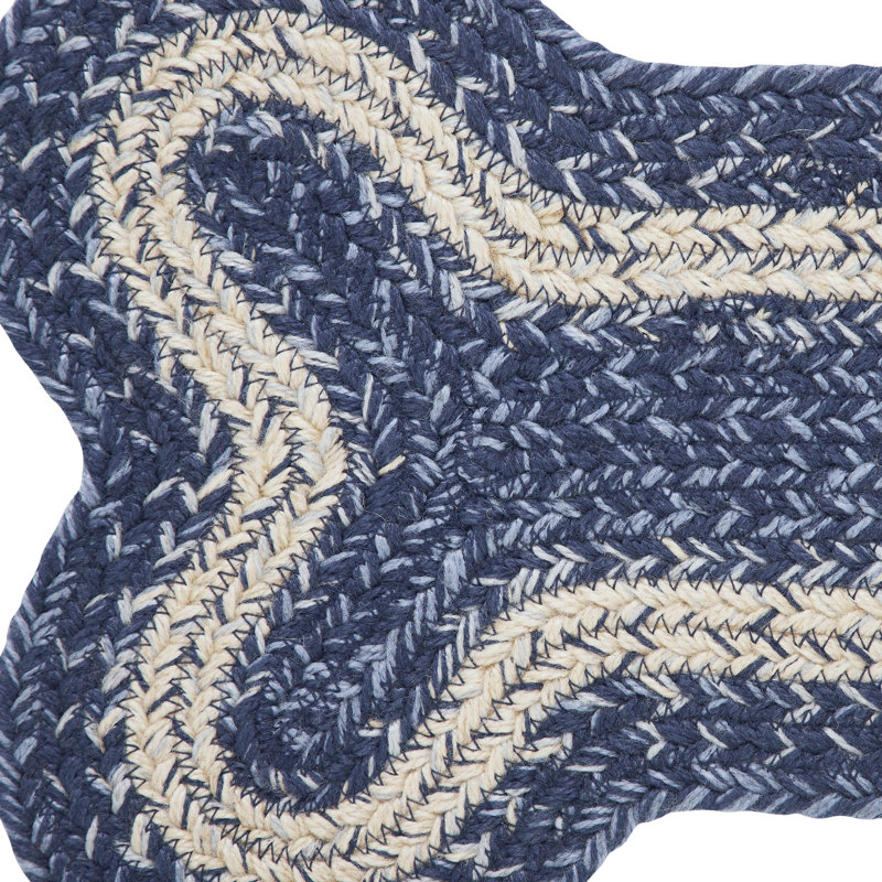 Tapis d'intérieur bleu tressé à la main Birt Whistle, Nouveauté 1 pi 3 po x 1 pi 11 po