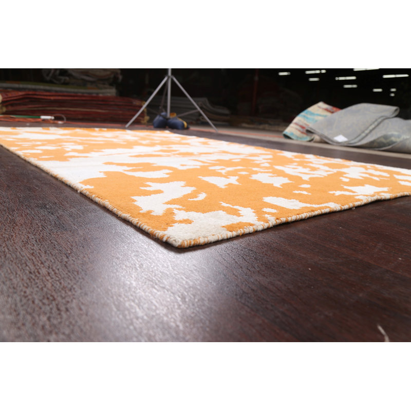 Tapis unique noué à la main nouvel âge de 5 pi x 8 pi en orange / crème