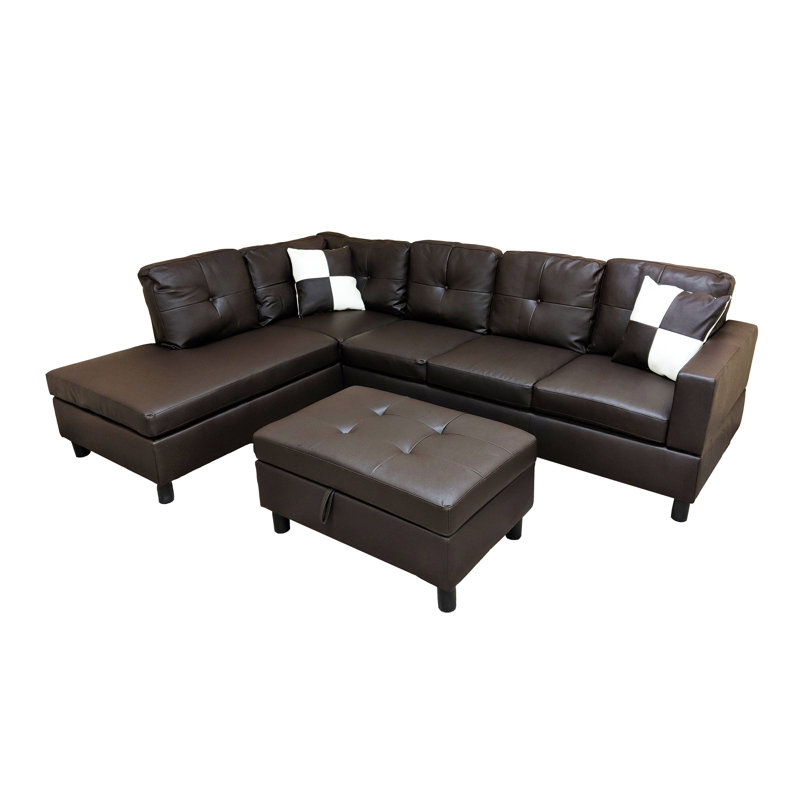 Faux Leather L-Shaped Sectional, Left Hand Facing, Espresso Faux Leather
