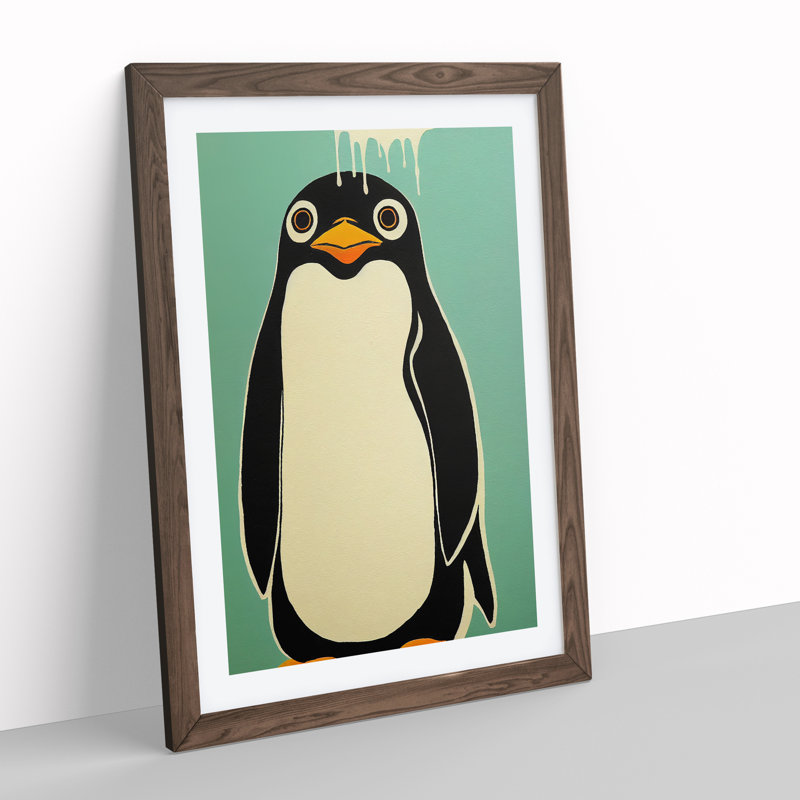 XV1022-2581X Little Penguin - Single Picture Frame Print, 64cm H x 46cm W x 2cm D, Walnut