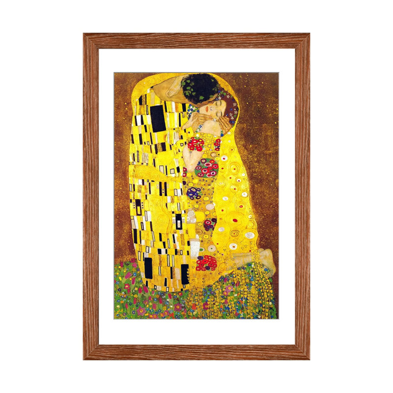 « the baiser » par gustav klimt,-print, H 32 po x l 24 po x P 1 po, Papier encadré brun
