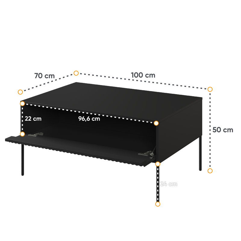 Amarian Four Leg Coffee Table with Storage, Black Matt