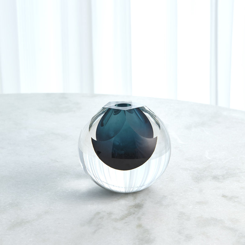Cut Glass Vase-Azure, 6.25" H x 7" W x 7" D