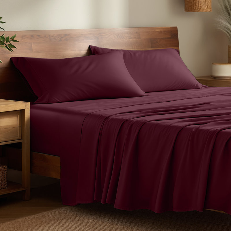 Sheet Set - Rayon from Bamboo, King Sheet Set with 2 Pillowcases, Burgundy