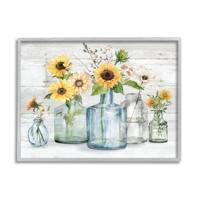 " Varied Country Flower Blooms Rustic Planked Pattern " Watercolor Painting