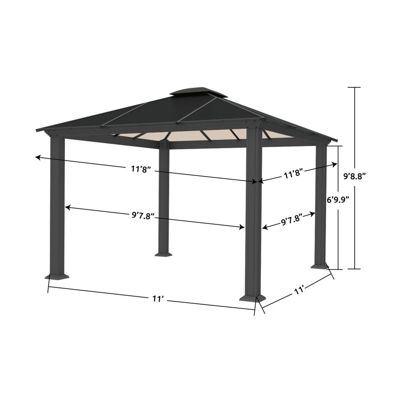 Santa Monica Aluminum Patio Gazebo with Mosquito Netting, 12 ft x 12 ft