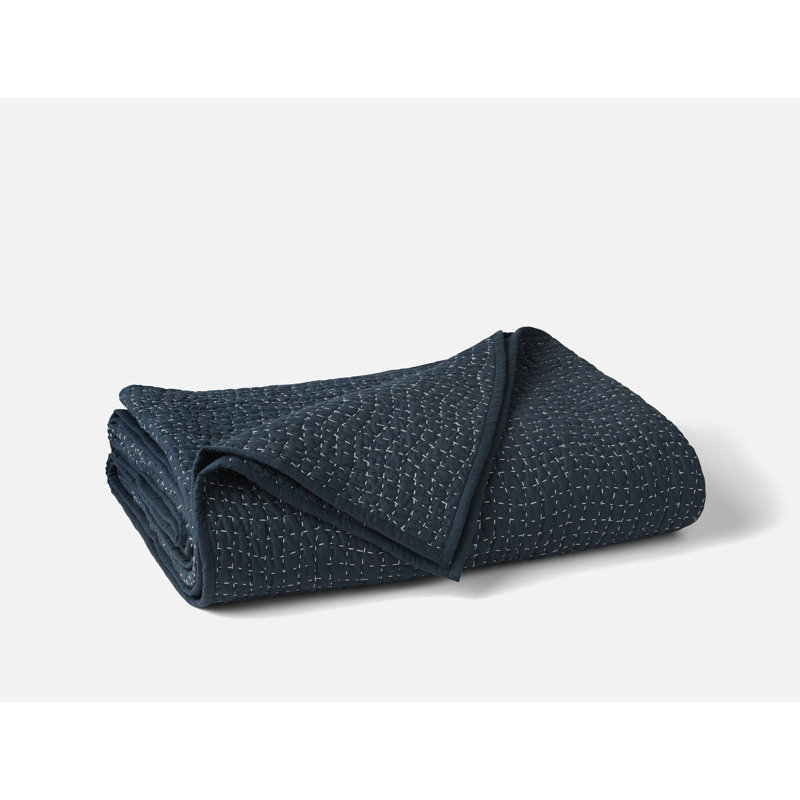 Pebbled Handstitched Organic Quilt, Twin Quilt, Midnight Indigo