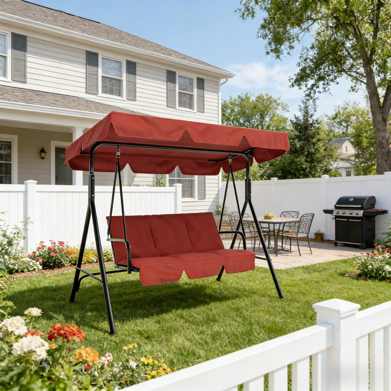 Balancelle 3 places avec support pour jardin, cour et piscine, Rouge, 68.5"