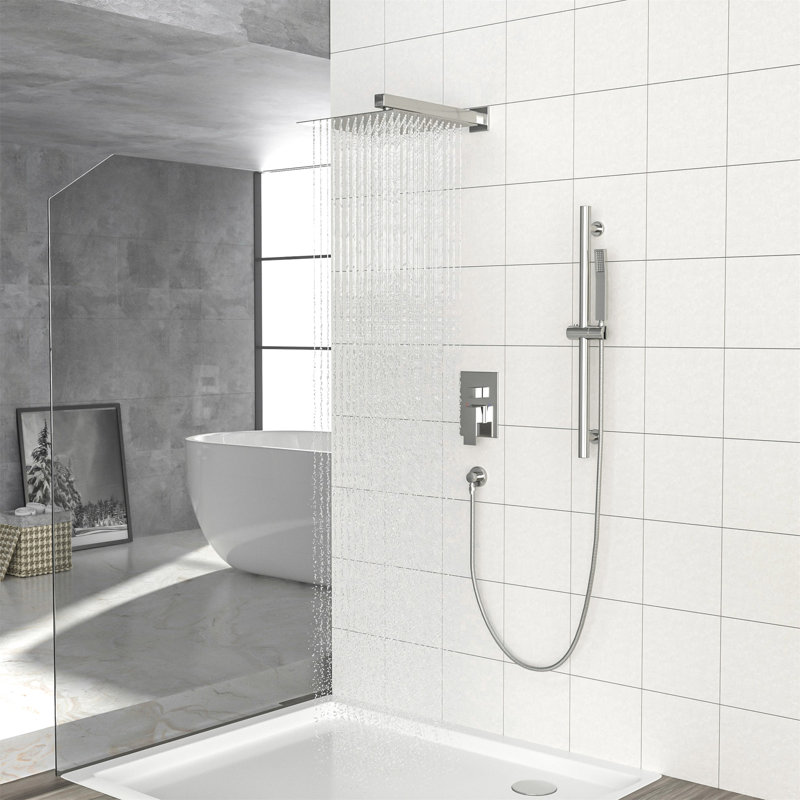 Shower System With Adjustable Slide Bar,12 Inch Wall Mounted Square Shower System With Rough-In Valve