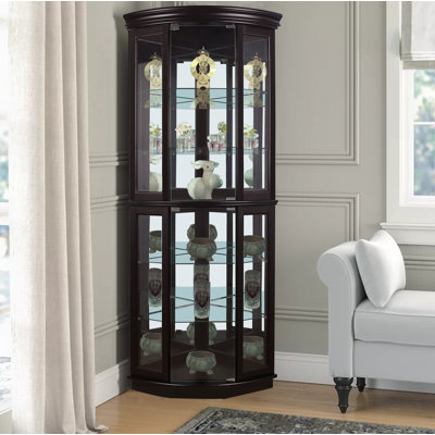 Vitrine de coin lumineuse au fini noyer