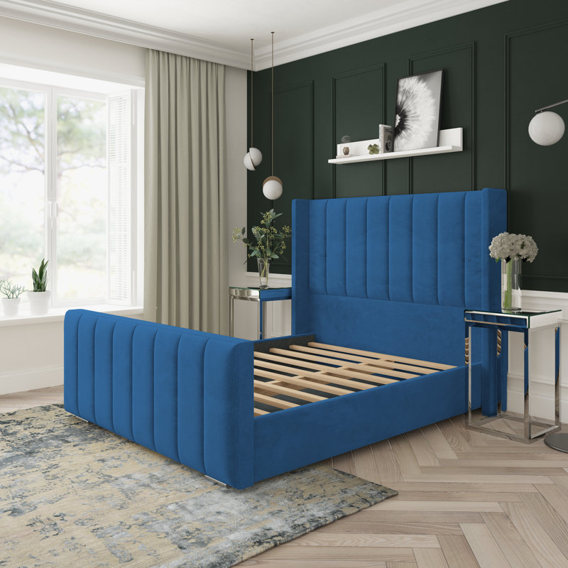 Willow Naples Velvet Upholstered Bed Frame, Blue, Super King (6')