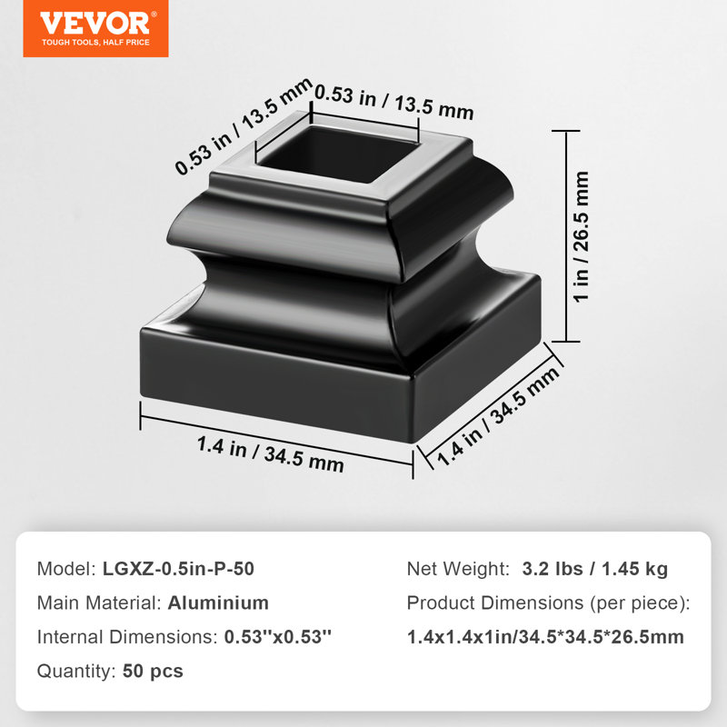 Satin Black Aluminum Alloy Staircase Baluster Shoes Set