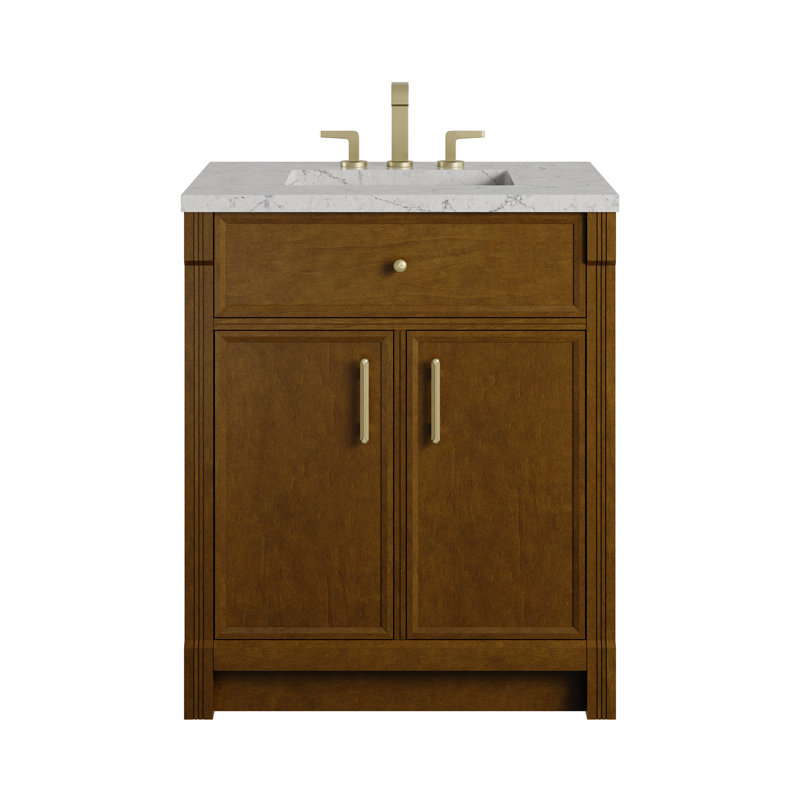 Bellshire 48" W Single Vanity, 30", Eternal Jasmine Pearl Silestone, Honey Oak
