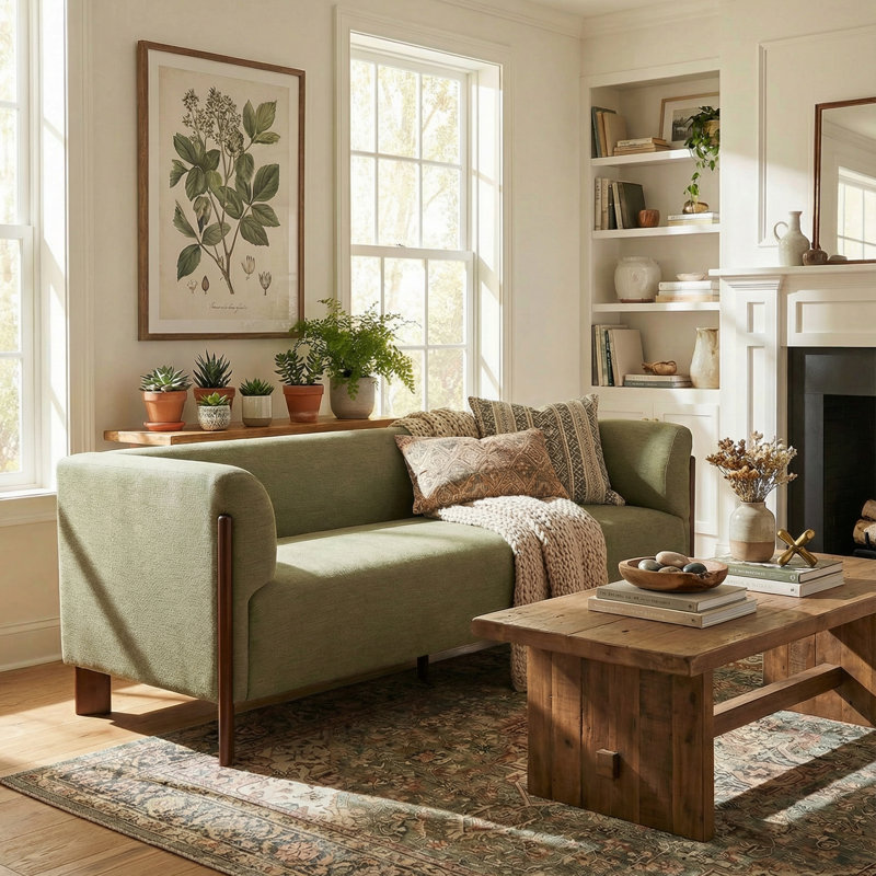 Canapé Orson Mid-Century, Vert olive