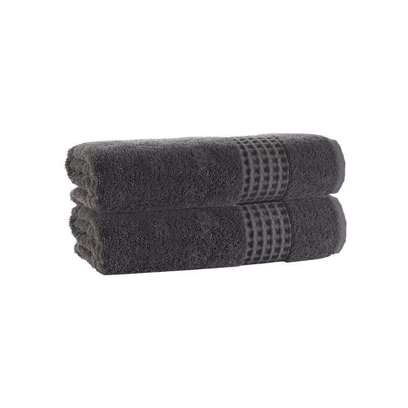 Ensemble de 2 serviettes de bain en coton turc Selena, Anthracite