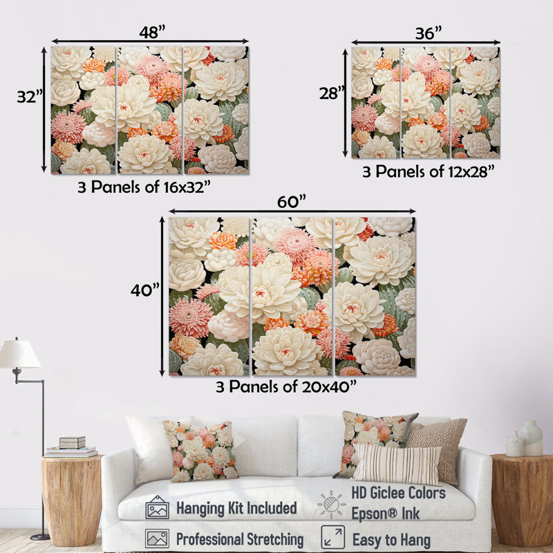 Beige minimalisme Cactus II - ensemble de reproductions d'art mural cactus floral, Toile tendue, H 40 po x l 60 po x P 1 po