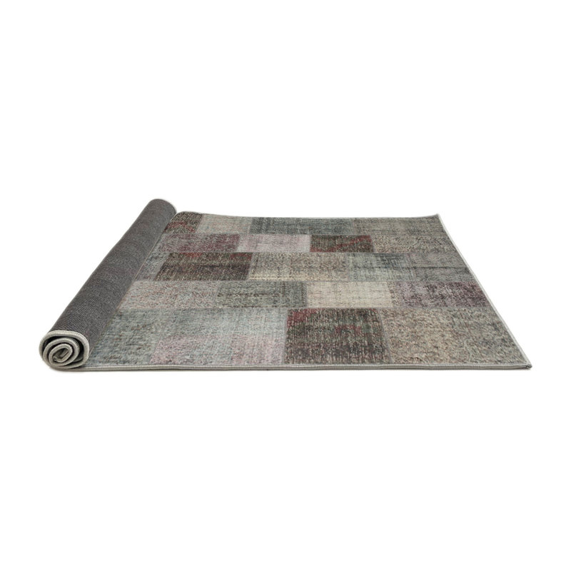 Gris contemporain/Tapis décoratif brun, Rond 6 pi