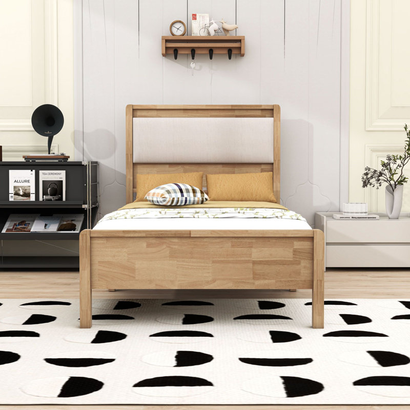 Wood Platform Bed with Upholstered Headboard, Twin XL, Natural