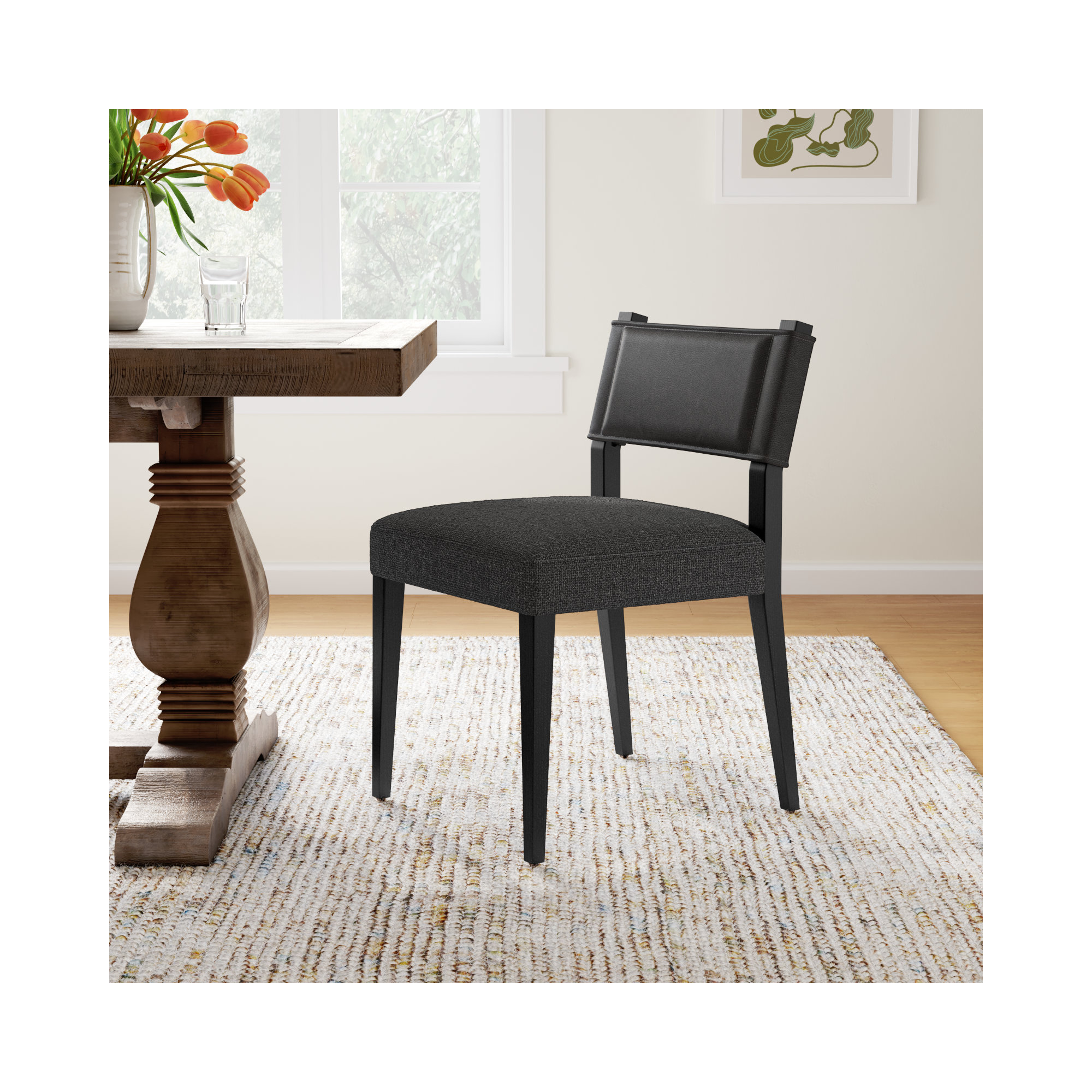 Lorretta Leather Side Chair, Polyester/Leather Palermo Black, Black