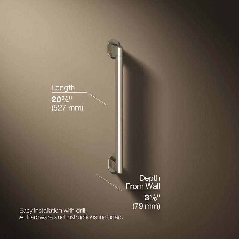 Barre d'appui Belay, Nickel brossé, H 1,75 po x L 18 po