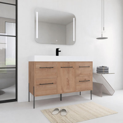 48 Inch Freestanding Bathroom Vanity with White Resin Sink, Soft-Close Door and Drawers