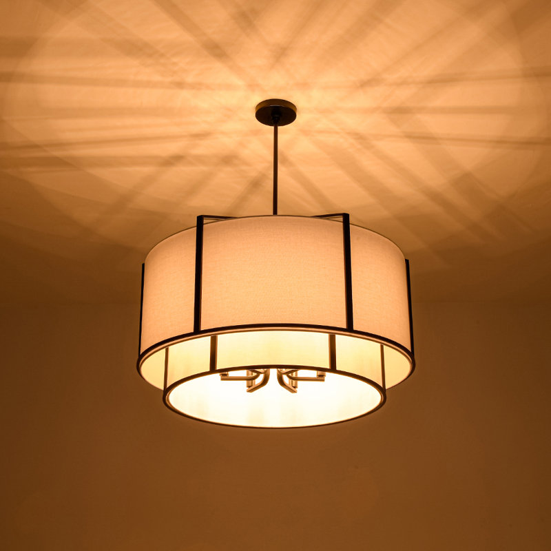 Lustre tambour 6 niveaux en tissu