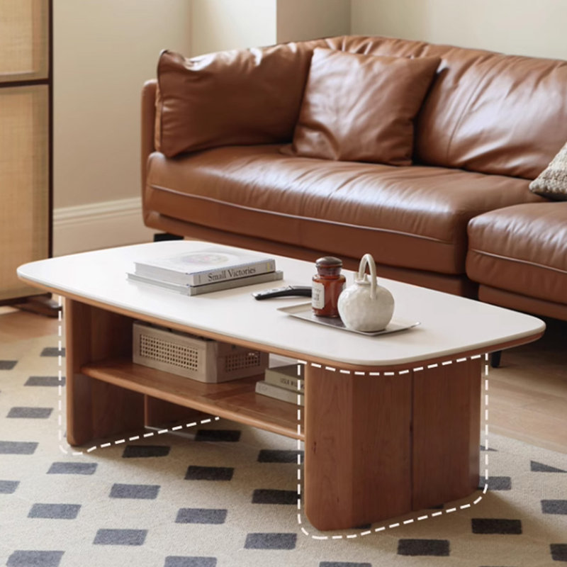 Table basse robuste et pratique, H 15,75 po x L 43,3 po x l 21,65 po, Ivoire ivoire, Bois original