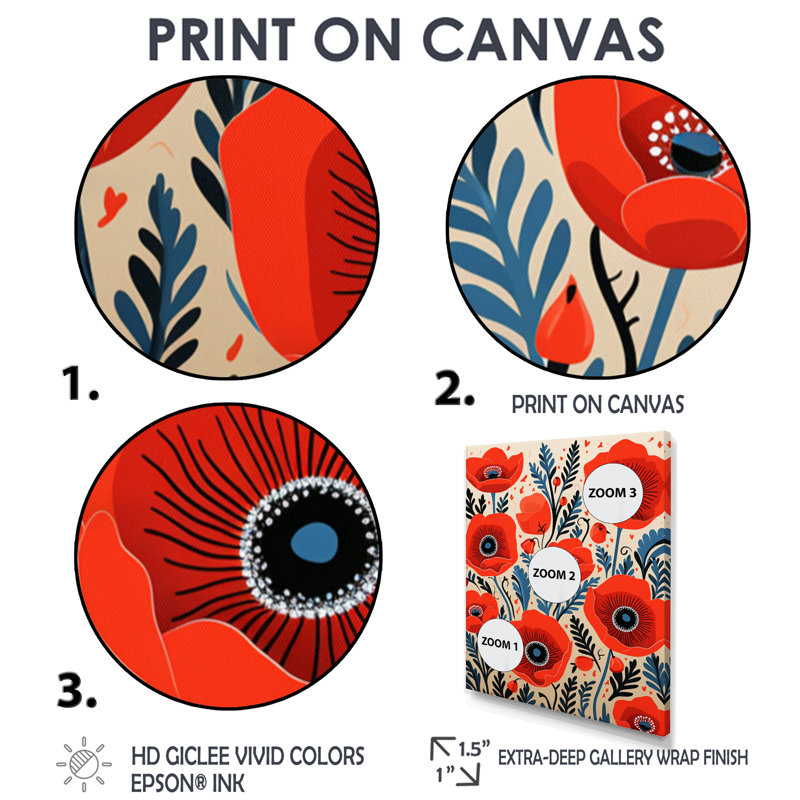 Blooming Poppies - Illustration rétro - coquelicot, Cadre flottant blanc, bois massif, H 20 po x l 12 po