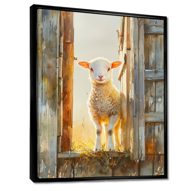 Dorottya Photo of Sheep Portrait at The Barn - Art mural de mouton, H 32 po x l 16 po, Impression encadrée flottante, Noir