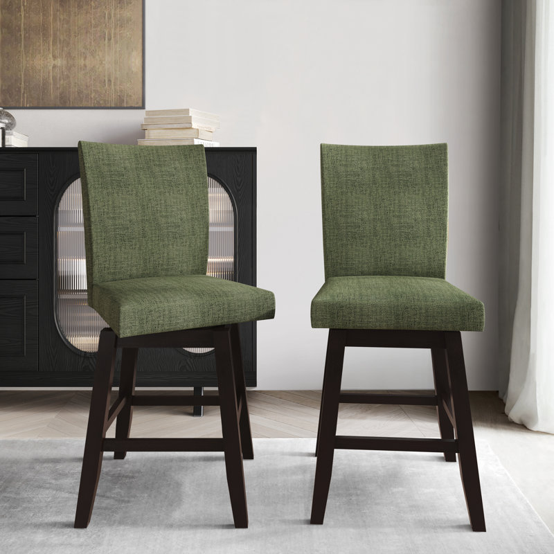 Chaise de bureau pivotante en bois noir avec housse en lin vert, Vert