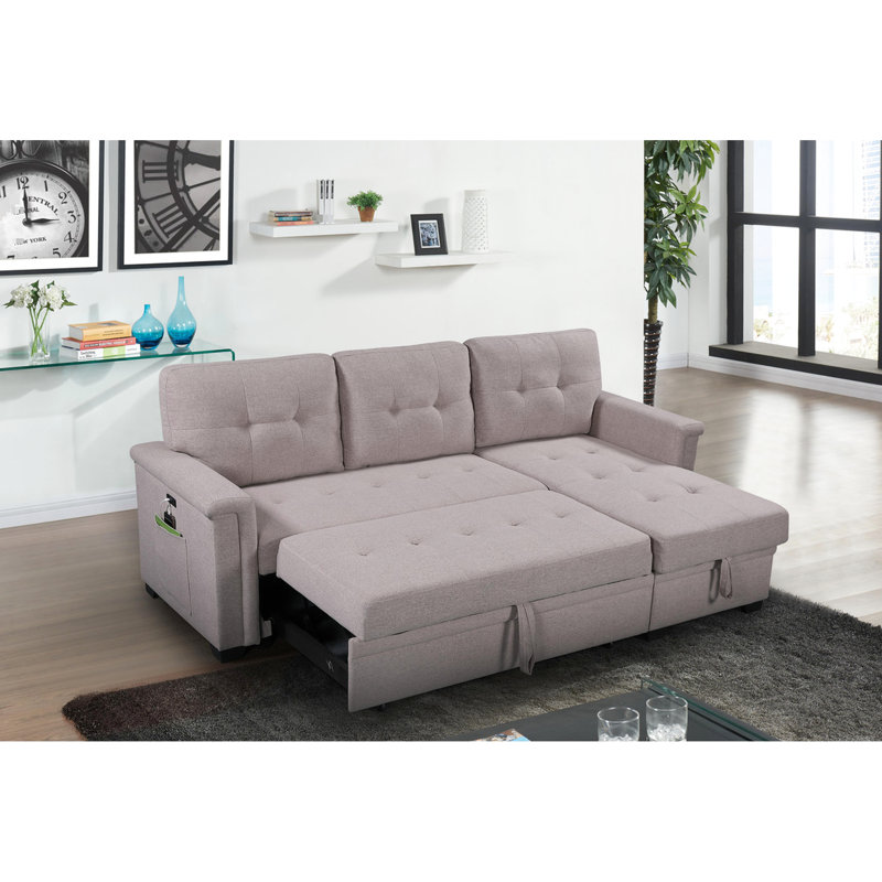 Canapé-lit modulaire gris avec rangement et méridienne réversible 84 po