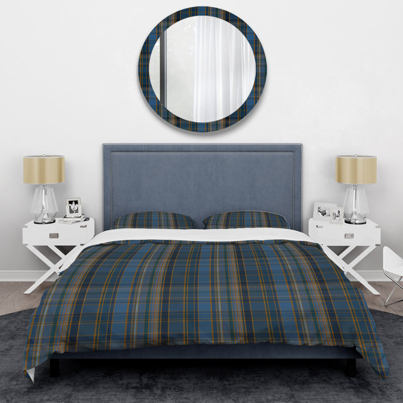 Ensemble de housse de couette en microfibre bleu foncé / brun 3 pièces, Housse de couette double + 2 taies décoratives st