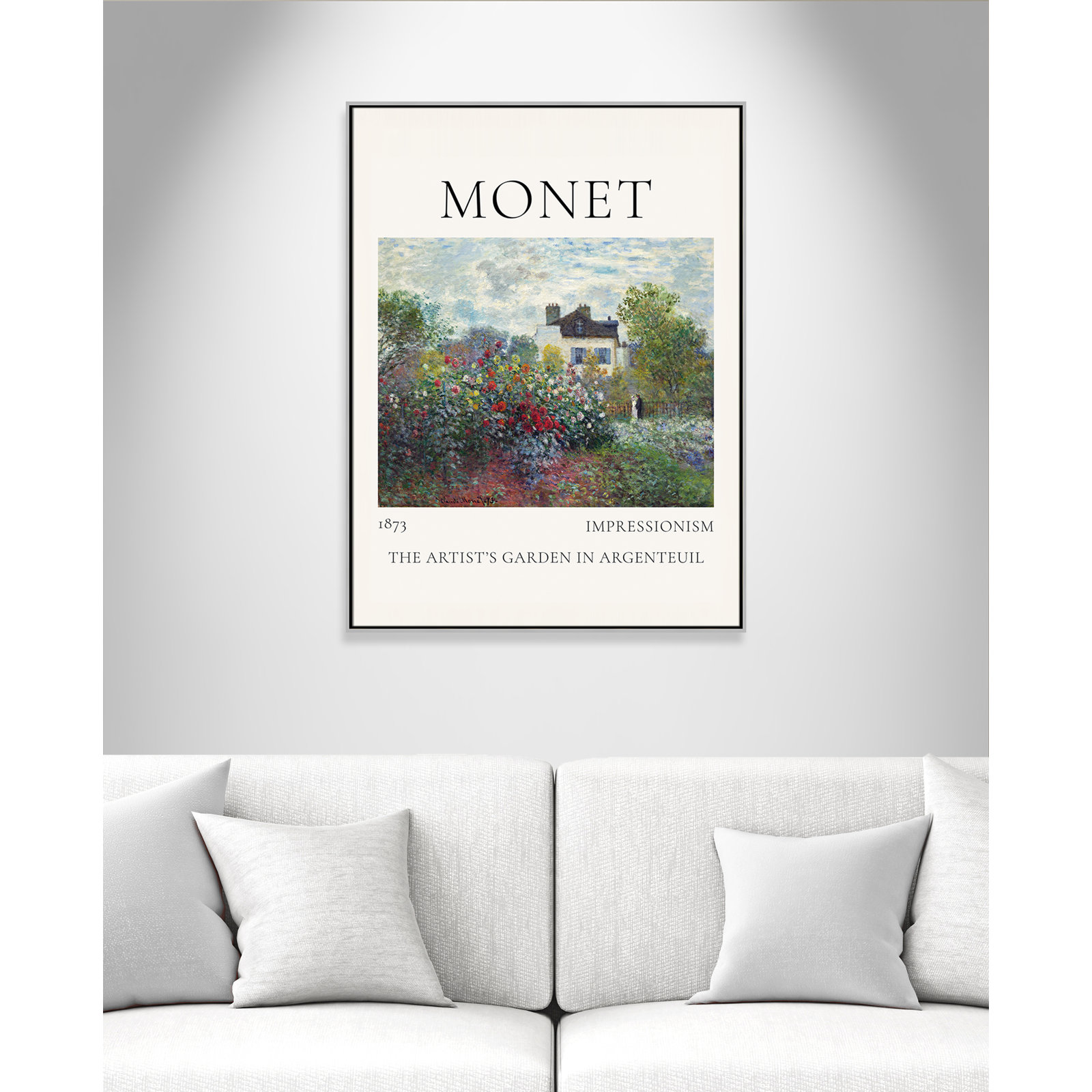 Artists Garden in Argenteuil Print by Claude Monet, No, 49.5" H x 37.5" W x 2" D, Silver Floater Frame