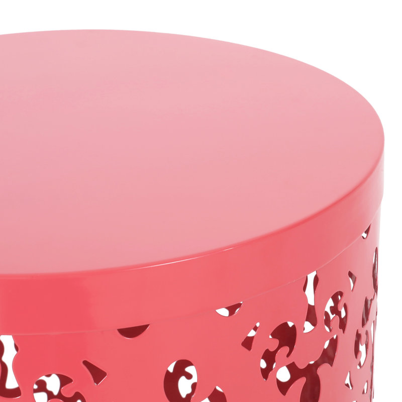 Stylish Metal S/2 End Tables, Iron Cut Design For Fashion, Coral Color, Powder-Coated Frame, No Assembly, 13.75W X 13.75D 18.00H & 11.75W 11.75D 15.75H Table Pair, Modern Pattern, Shade,