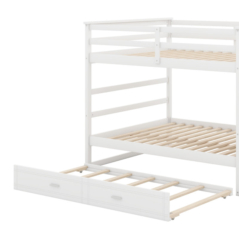 Bunk Bed With Trundle Bed And Staircase, White