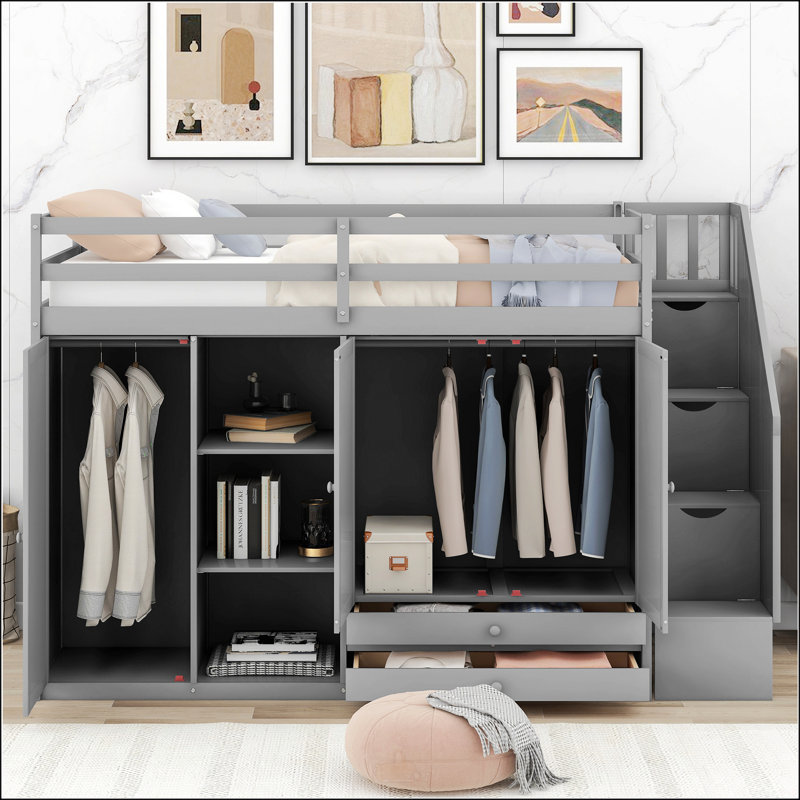 Functional Loft Bed With 3 Shelves
