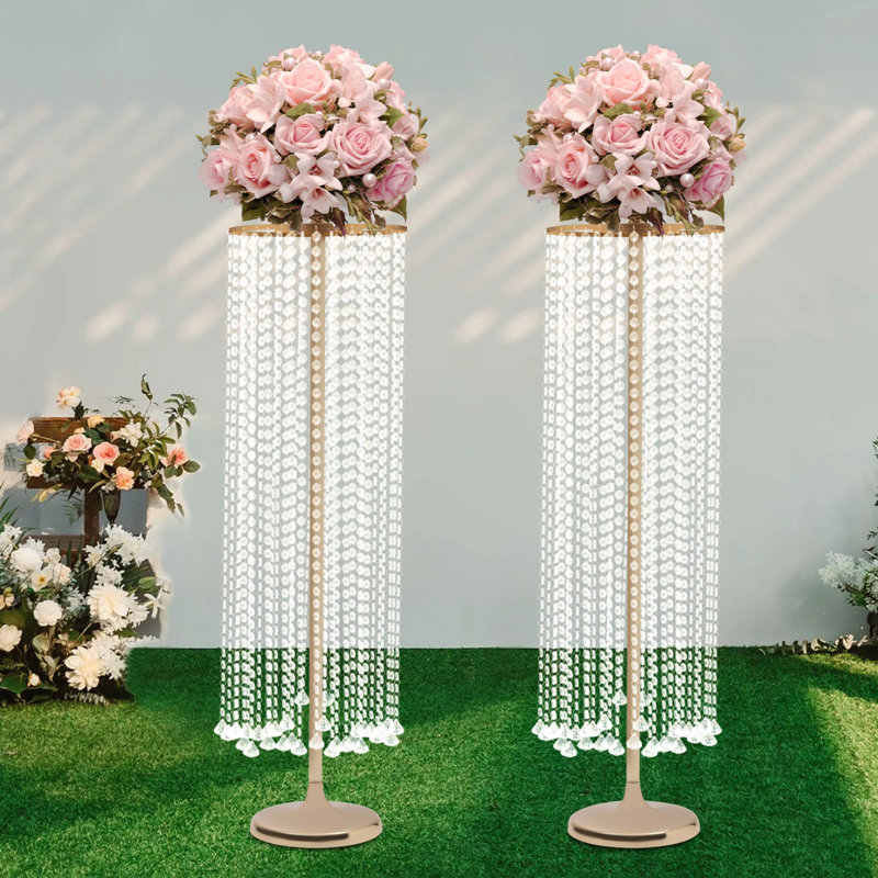 2* 46"H Flower Stands, Tall Large Gold Vases for Centerpieces Crystal Flower Stand for Wedding Centerpieces