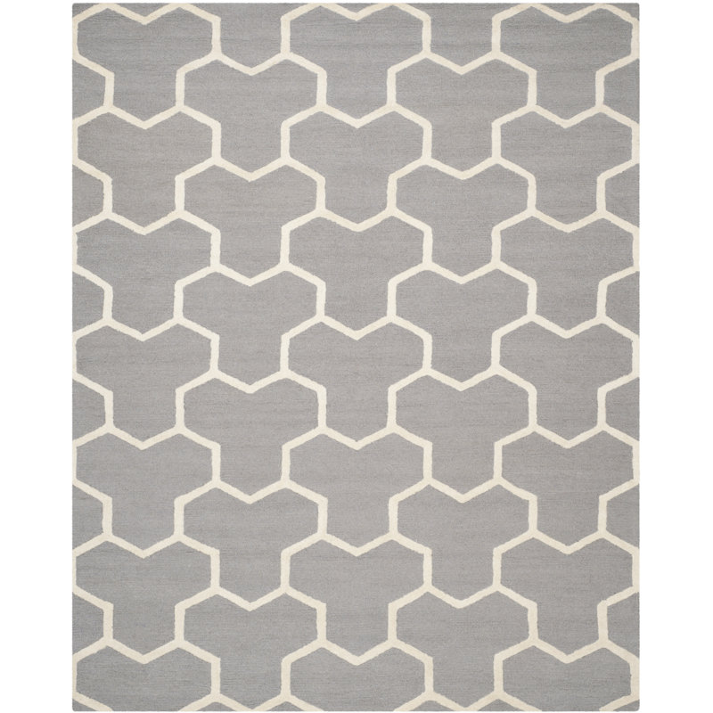 Silver and Ivory Hand-Tufted Wool Geometric Rug