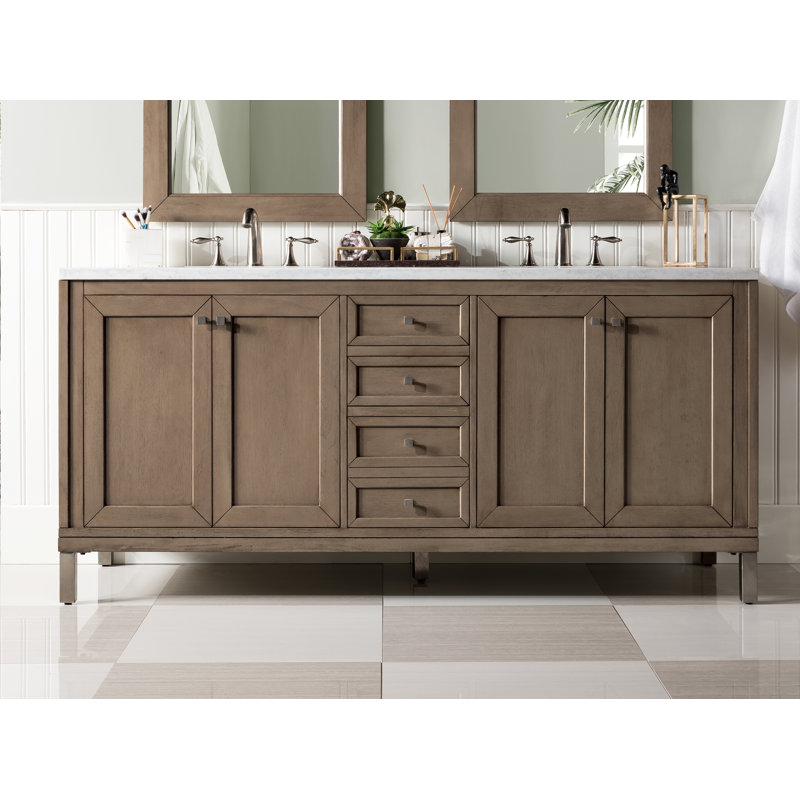 Chicago 72'' W Double Vanity, Walnut Whisper, Carrara White, 8" Widespread