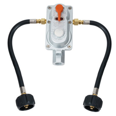 2-Stage RV Propane Regulator for Dual Tanks, Automatic Changeover Propane Gas Regulator with Two 18" RV Pigtail Hoses for RV Trailers Camper