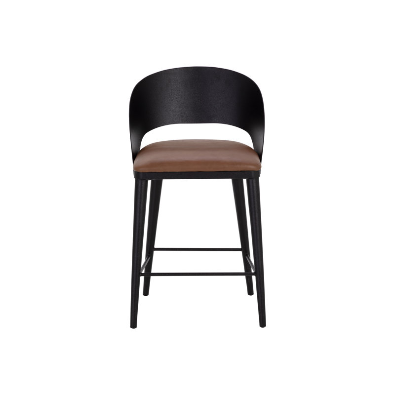 DEZIRAE COUNTER STOOL - BLACK - COGNAC LEATHER, Counter Stool (26" Seat Height), Black/Cognac