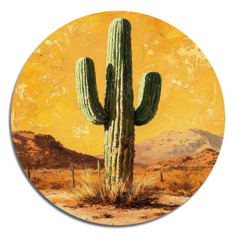 Marrit - art mural rond en métal pour salon Cactus, H 16 po x l 16 po