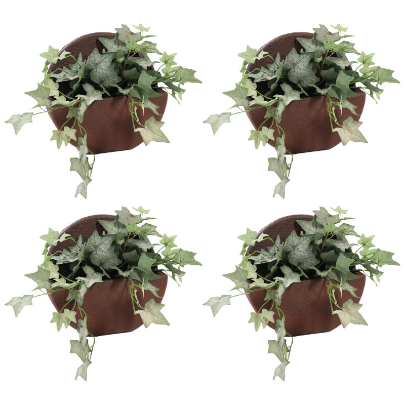 Markki Round Brown Polyresin Wall-Hanging Planter Pot - 12" x 4" x 11.5" - Set of 4, 4