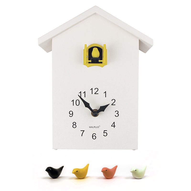 Analog Battery-Operated Alarm Tabletop Cuckoo Clock, White/Yellow Window