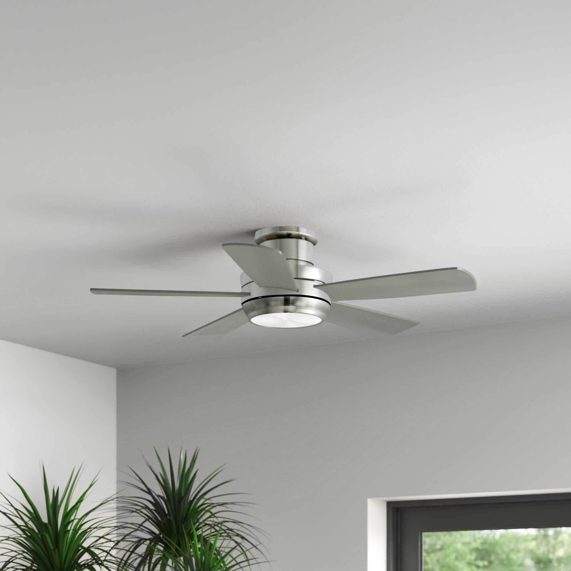 BLACK+DECKER 52-in Brushed Nickle Color-changing LED Medium Base (e-26)  Indoor Downrod or Flush Mount Ceiling Fan with Light (5-Blade) in the  Ceiling Fans department at