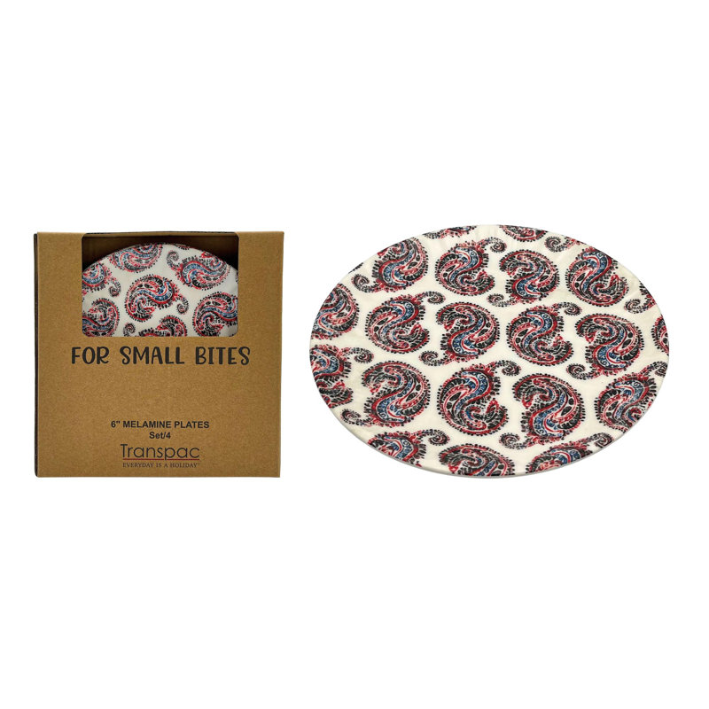 Ensemble de 4 assiettes décoratives en mélamine bleu Bandana