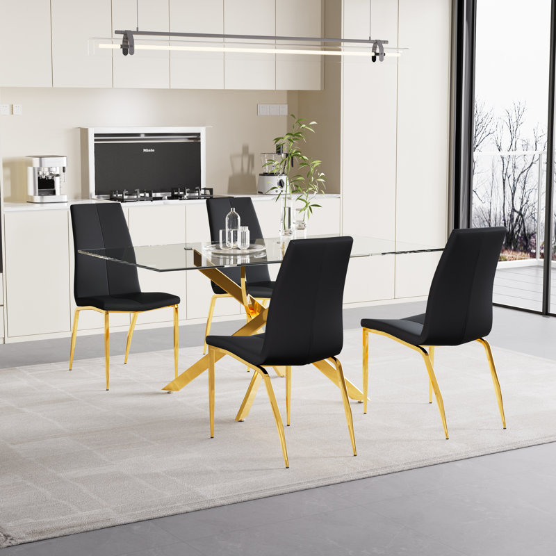 Bezons 4 - Person Glass Top Pedestal Dining Set, Gray/Gold