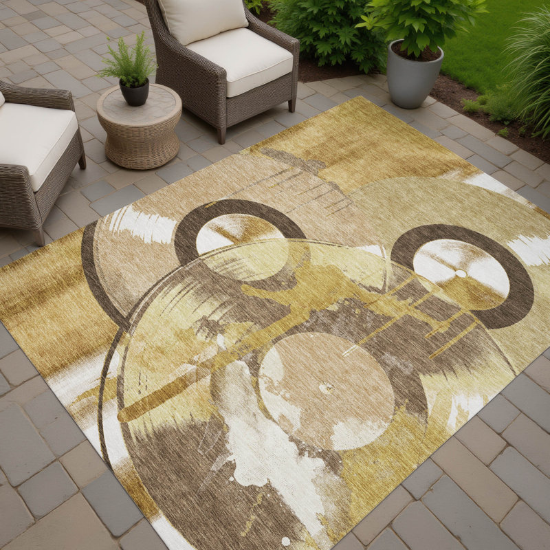 Machine Washable Indoor/Outdoor Chantille ACN2612 Novelty Rug, Gold, 8' x 10'
